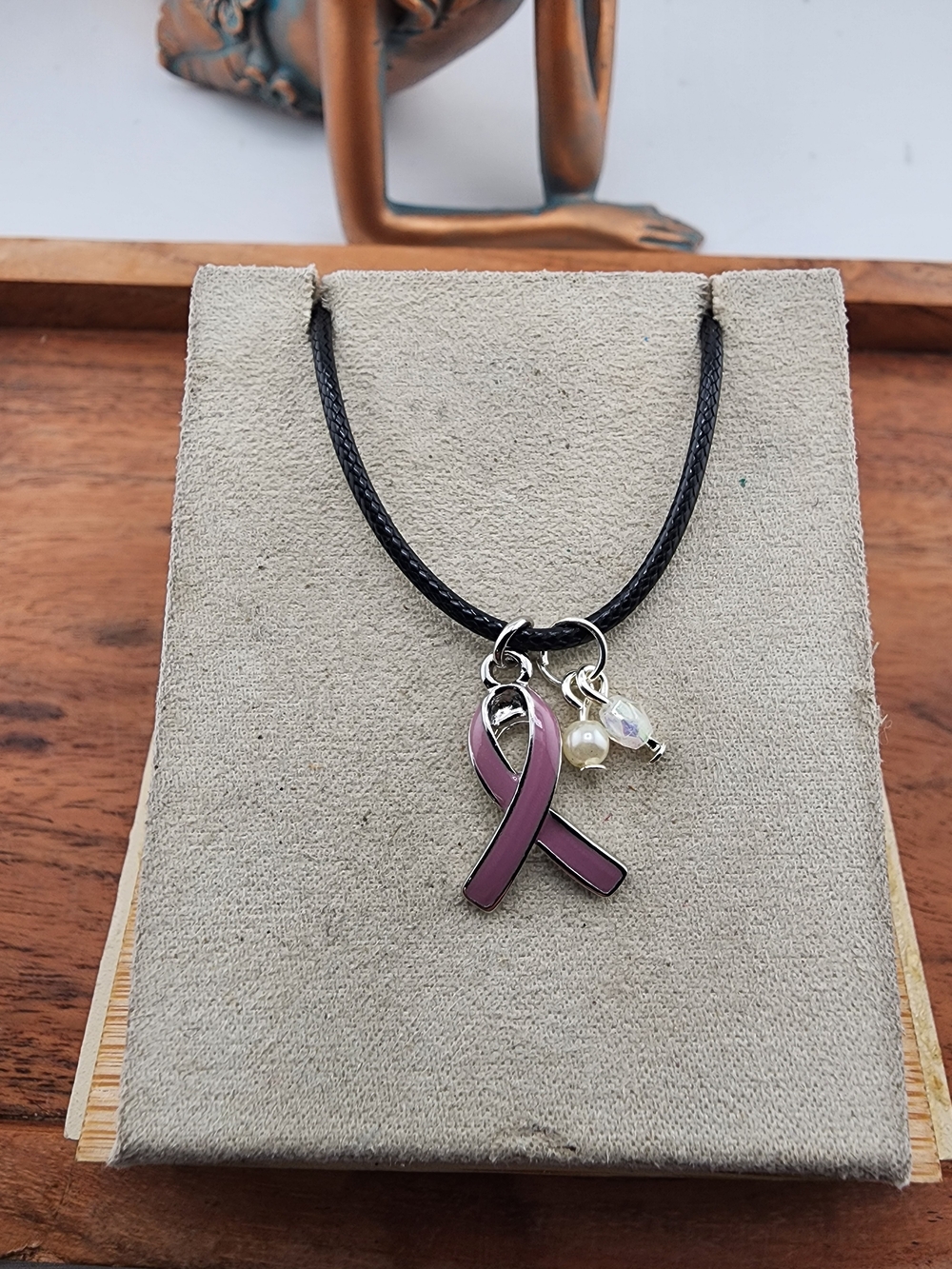 Purple Ribbon Pendant Necklace with Pearl Charms - Women Jewelry